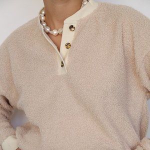 DONNI. mini sherpa henley sweatshirt creme